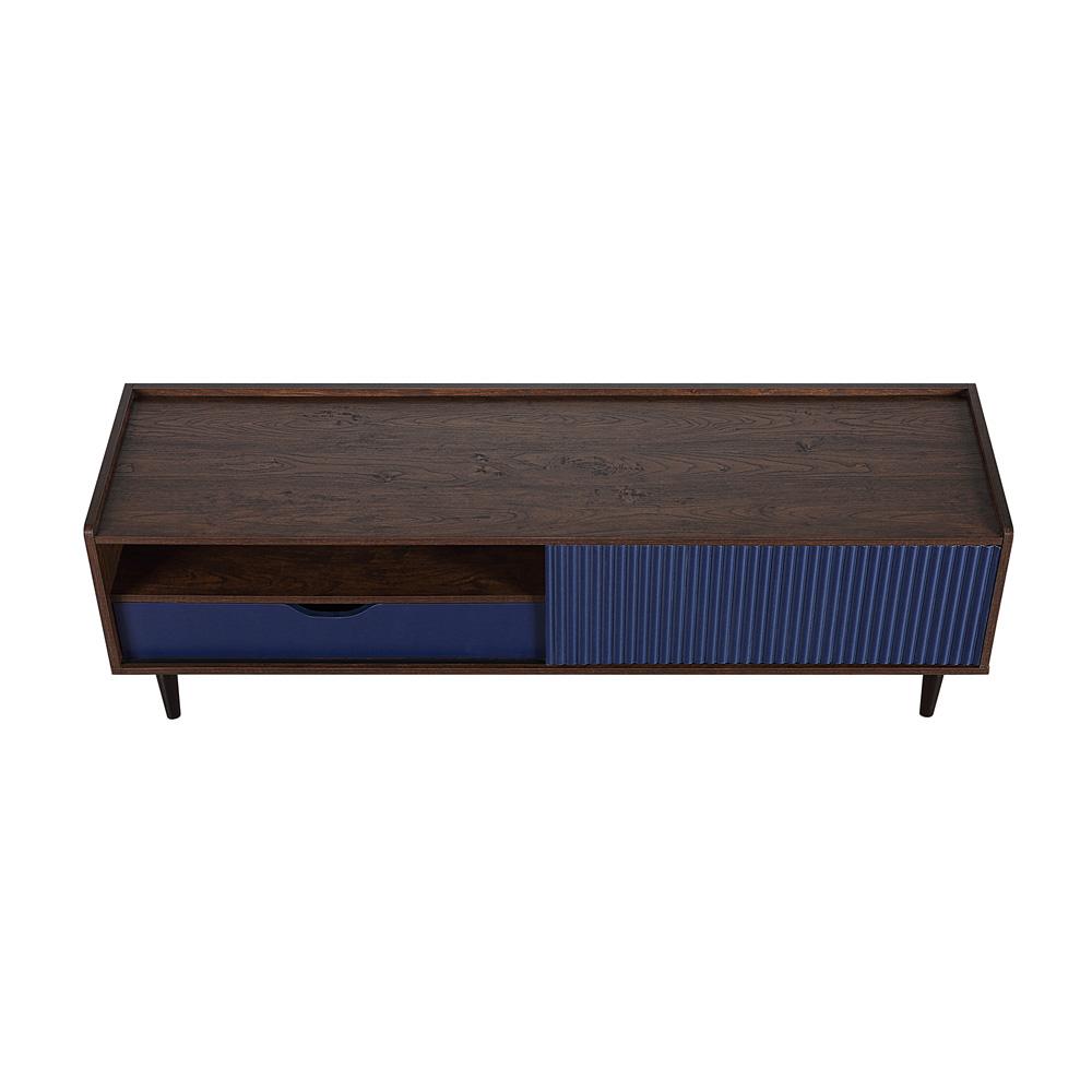 Manhattan Comfort - Duane TV Stand with 1 Full Extension Drawers in Dark Brown and Navy Blue - TV-8GLF-NB veiw 3