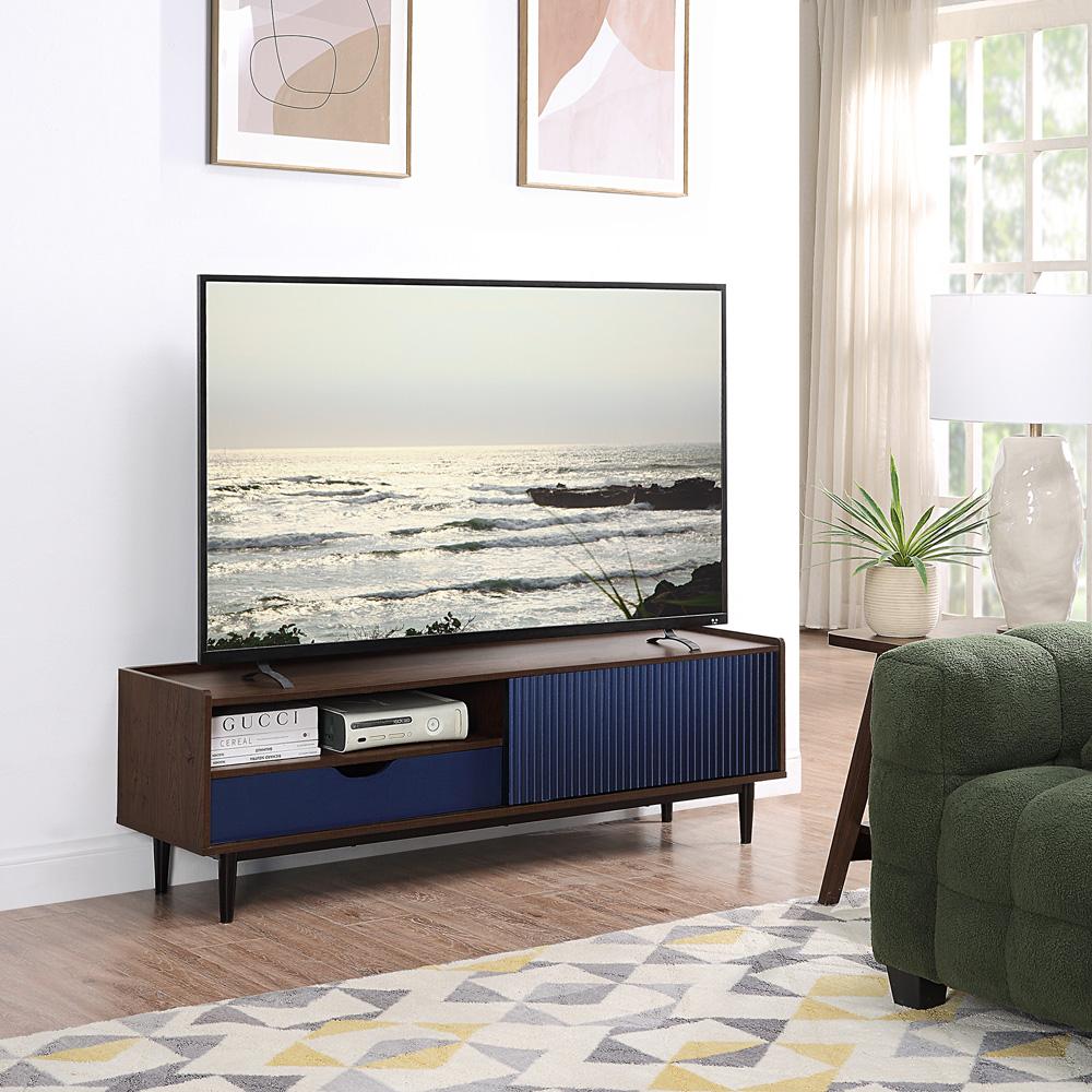 Manhattan Comfort - Duane TV Stand with 1 Full Extension Drawers in Dark Brown and Navy Blue - TV-8GLF-NB veiw 7