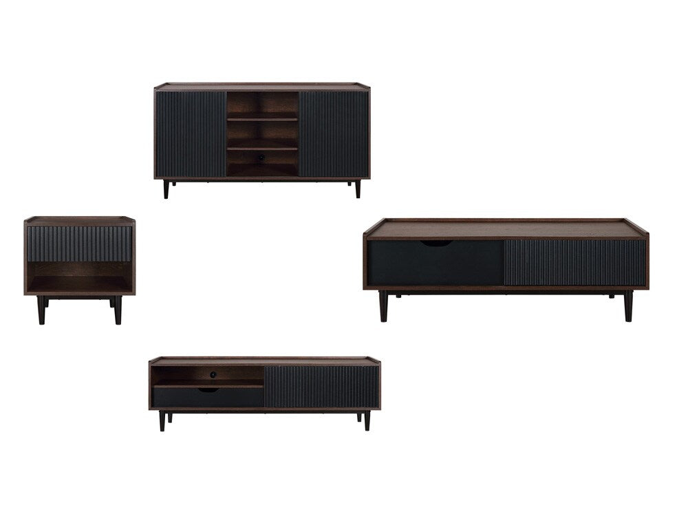 Manhattan Comfort - 4-Piece Duane Living Room with 3 Coffee Table - Full Extension, Nightstand - Full Extension, , TV Stand - Full Extension Drawers in Dark Brown and Black - 4-8911GLF-BK veiw 1