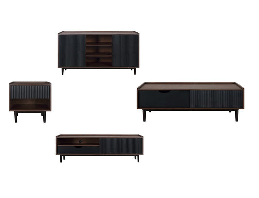 Manhattan Comfort - 4-Piece Duane Living Room with 3 Coffee Table - Full Extension, Nightstand - Full Extension, , TV Stand - Full Extension Drawers in Dark Brown and Black - 4-8911GLF-BK veiw 1