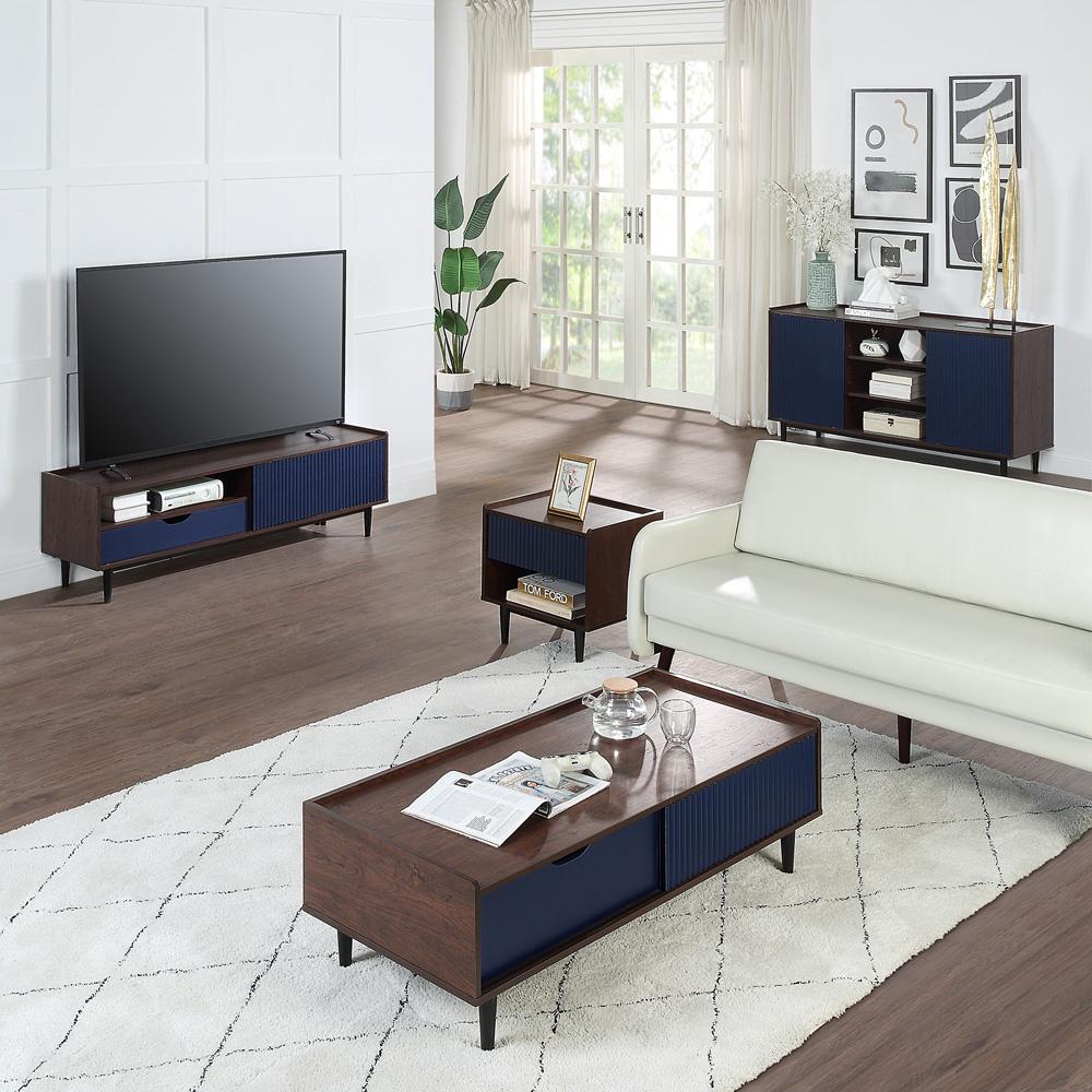 Manhattan Comfort - 4-Piece Duane Living Room with 3 Coffee Table - Full Extension, Nightstand - Full Extension, , TV Stand - Full Extension Drawers in Dark Brown and Navy Blue - 4-8911GLF-NB veiw 6