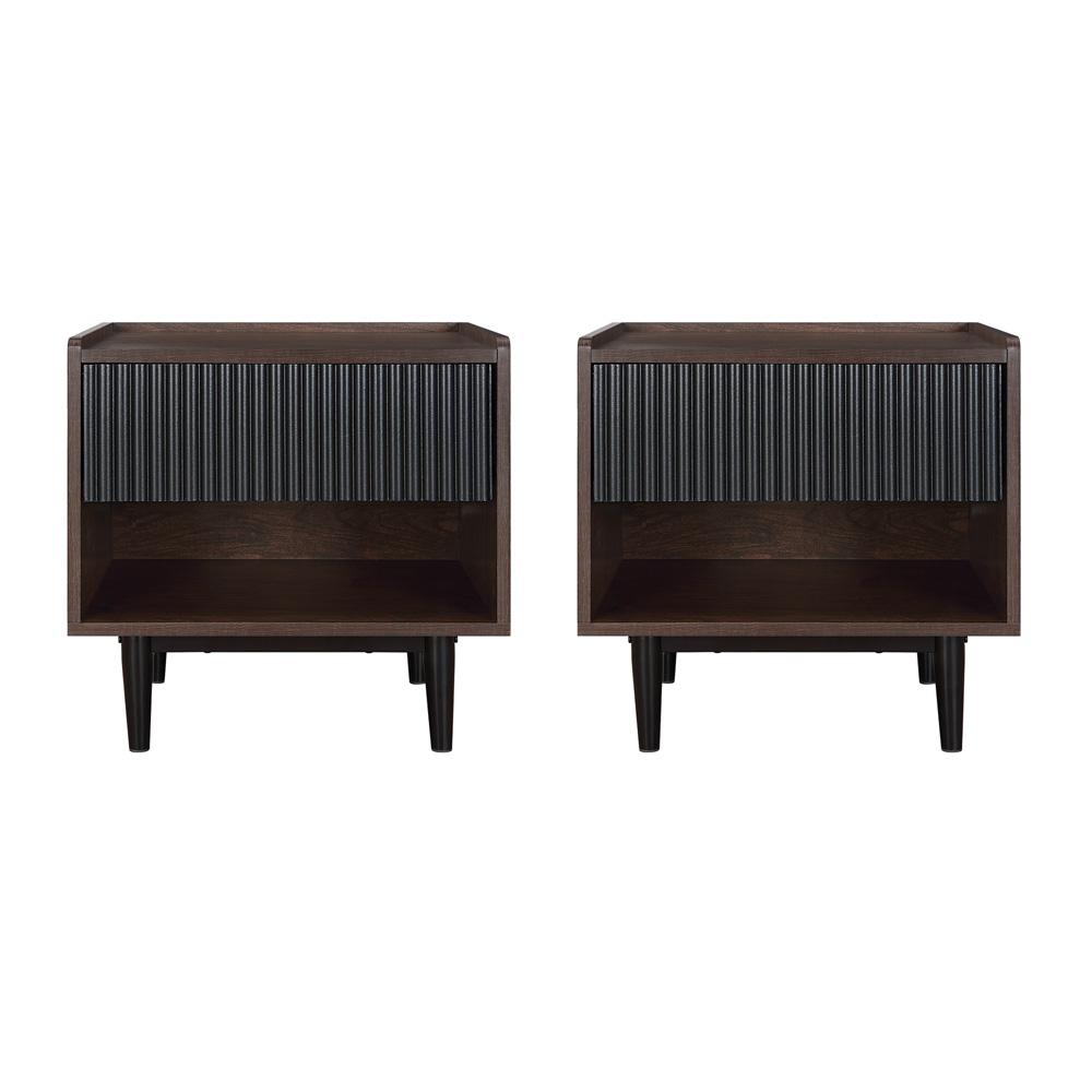 Manhattan Comfort - Duane Nightstand with 2 Full Extension Drawers in Dark Brown and Black - Set of 2 - 2-NS-10GLF-BK veiw 1