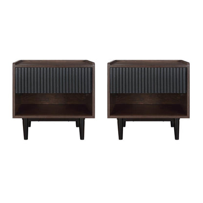 Manhattan Comfort - Duane Nightstand with 2 Full Extension Drawers in Dark Brown and Black - Set of 2 - 2-NS-10GLF-BK veiw 1