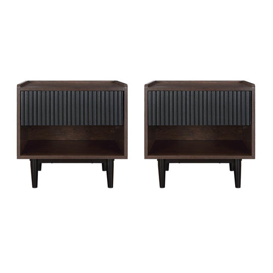 Manhattan Comfort - Duane Nightstand with 2 Full Extension Drawers in Dark Brown and Black - Set of 2 - 2-NS-10GLF-BK veiw 1