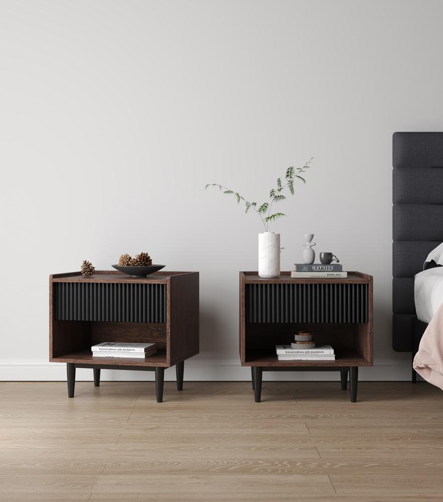 Manhattan Comfort - Duane Nightstand with 2 Full Extension Drawers in Dark Brown and Black - Set of 2 - 2-NS-10GLF-BK veiw 7