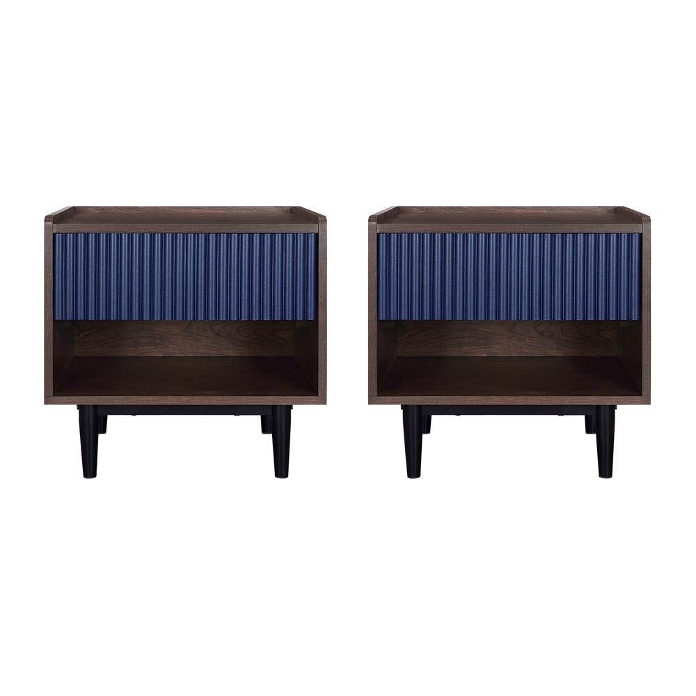 Manhattan Comfort - Duane Nightstand with 2 Full Extension Drawers in Dark Brown and Navy Blue - Set of 2 - 2-NS-10GLF-NB veiw 1