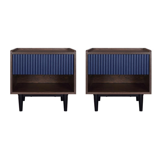 Manhattan Comfort - Duane Nightstand with 2 Full Extension Drawers in Dark Brown and Navy Blue - Set of 2 - 2-NS-10GLF-NB veiw 1