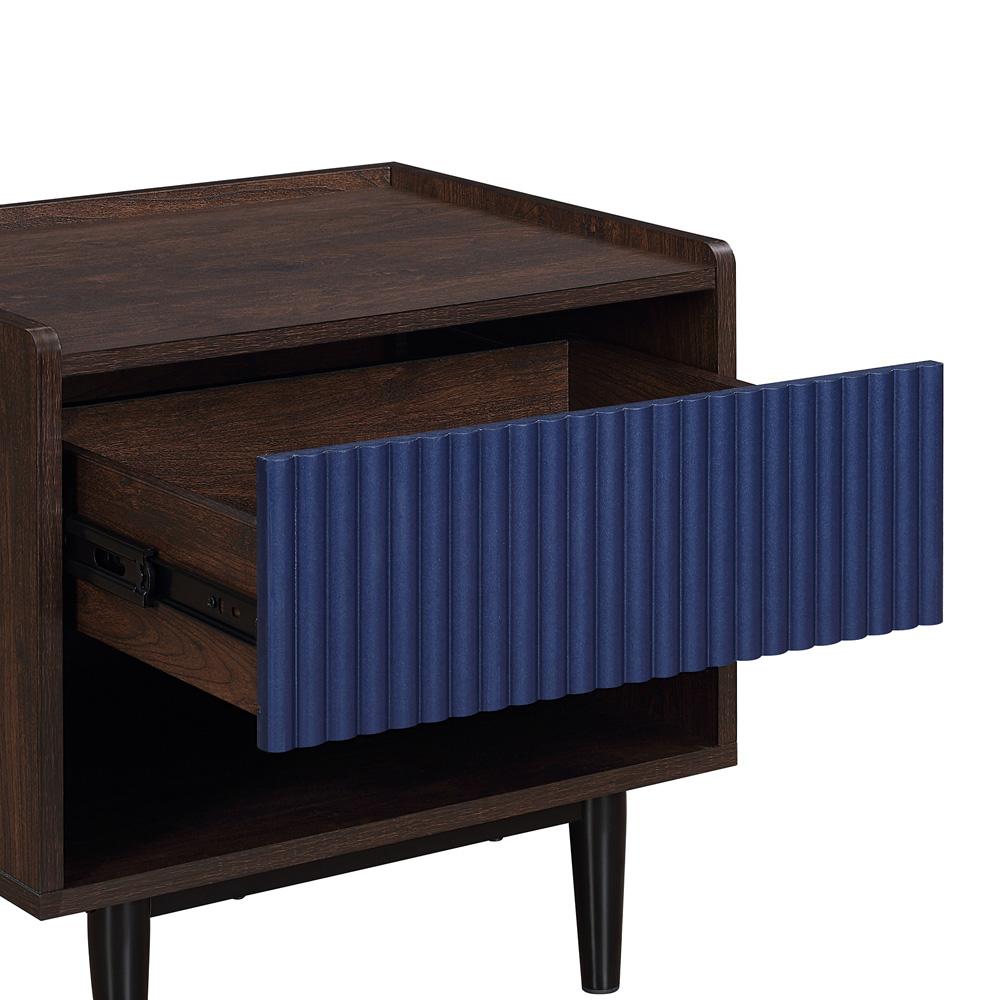 Manhattan Comfort - Duane Nightstand with 2 Full Extension Drawers in Dark Brown and Navy Blue - Set of 2 - 2-NS-10GLF-NB veiw 5