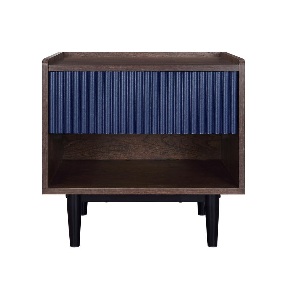 Manhattan Comfort - Duane Nightstand with 1 Full Extension Drawers in Dark Brown and Navy Blue - NS-10GLF-NB veiw 1