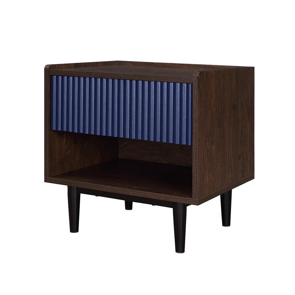 Manhattan Comfort - Duane Nightstand with 1 Full Extension Drawers in Dark Brown and Navy Blue - NS-10GLF-NB veiw 2