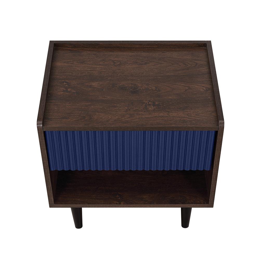 Manhattan Comfort - Duane Nightstand with 1 Full Extension Drawers in Dark Brown and Navy Blue - NS-10GLF-NB veiw 3