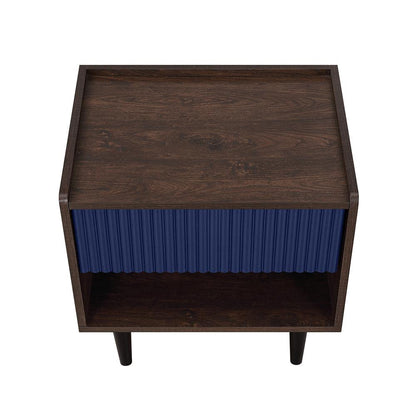 Manhattan Comfort - Duane Nightstand with 1 Full Extension Drawers in Dark Brown and Navy Blue - NS-10GLF-NB veiw 3