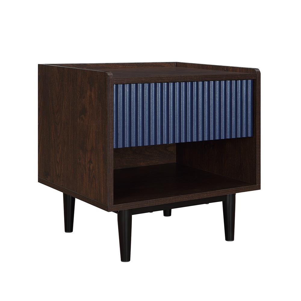 Manhattan Comfort - Duane Nightstand with 1 Full Extension Drawers in Dark Brown and Navy Blue - NS-10GLF-NB veiw 4