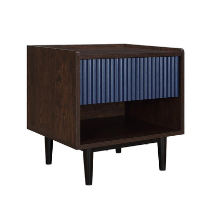 Manhattan Comfort - Duane Nightstand with 1 Full Extension Drawers in Dark Brown and Navy Blue - NS-10GLF-NB veiw 4