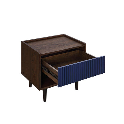 Manhattan Comfort - Duane Nightstand with 1 Full Extension Drawers in Dark Brown and Navy Blue - NS-10GLF-NB veiw 5