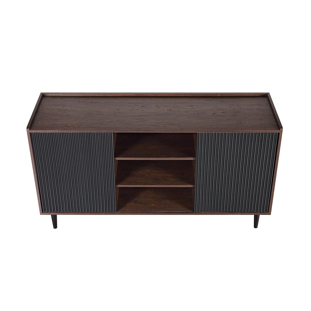 Manhattan Comfort - Duane Sideboard with 7 Adjustable Shelves in Dark Brown and Black - SB-9GLF-BK veiw 3