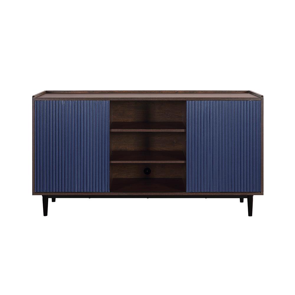 Manhattan Comfort - Duane Sideboard with 7 Adjustable Shelves in Dark Brown and Navy Blue - SB-9GLF-NB veiw 1