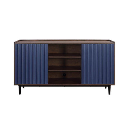 Manhattan Comfort - Duane Sideboard with 7 Adjustable Shelves in Dark Brown and Navy Blue - SB-9GLF-NB veiw 1