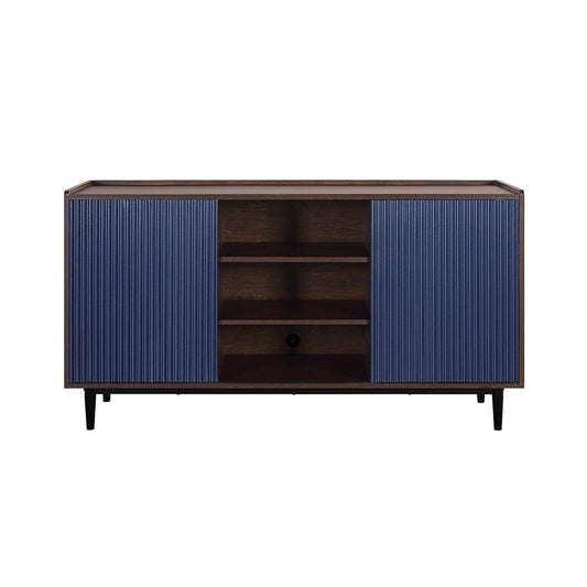 Manhattan Comfort - Duane Sideboard with 7 Adjustable Shelves in Dark Brown and Navy Blue - SB-9GLF-NB veiw 1
