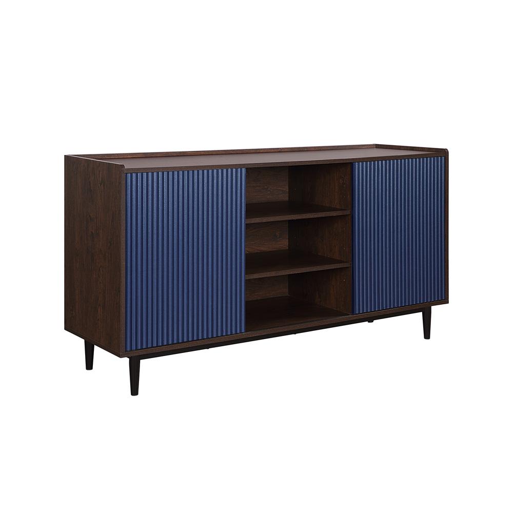 Manhattan Comfort - Duane Sideboard with 7 Adjustable Shelves in Dark Brown and Navy Blue - SB-9GLF-NB veiw 2