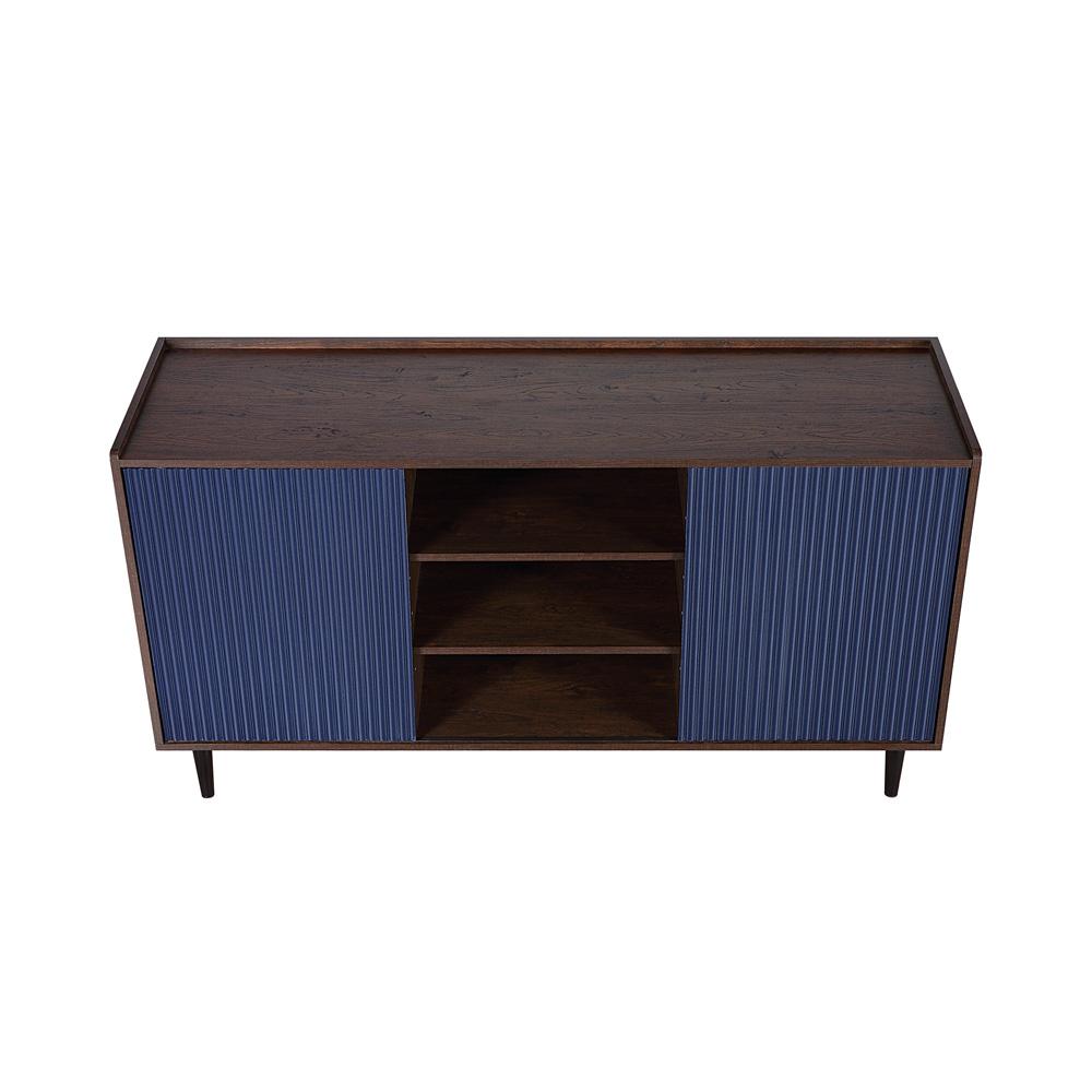 Manhattan Comfort - Duane Sideboard with 7 Adjustable Shelves in Dark Brown and Navy Blue - SB-9GLF-NB veiw 3