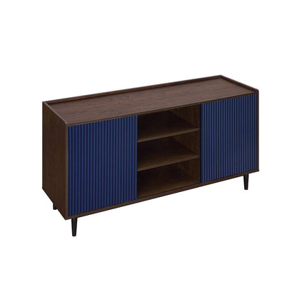 Manhattan Comfort - Duane Sideboard with 7 Adjustable Shelves in Dark Brown and Navy Blue - SB-9GLF-NB veiw 4