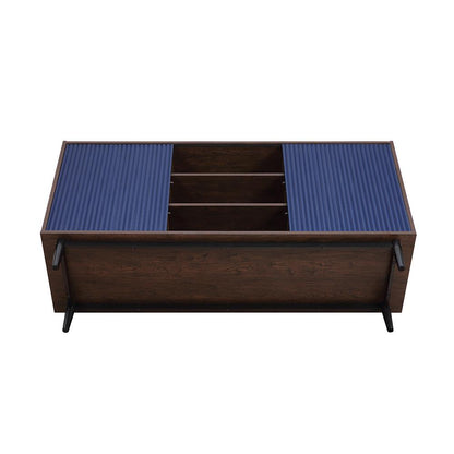 Manhattan Comfort - Duane Sideboard with 7 Adjustable Shelves in Dark Brown and Navy Blue - SB-9GLF-NB veiw 5