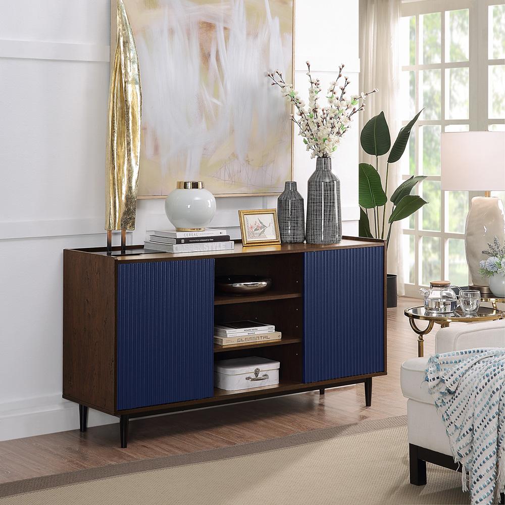 Manhattan Comfort - Duane Sideboard with 7 Adjustable Shelves in Dark Brown and Navy Blue - SB-9GLF-NB veiw 8