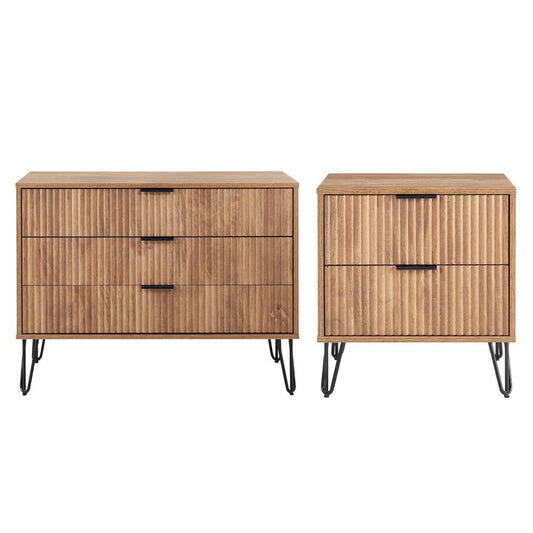 Manhattan Comfort - 2-Piece DUMBO Nightstand and Dresser with 5 Drawers in Golden Brown - 2-DB02-GB veiw 1