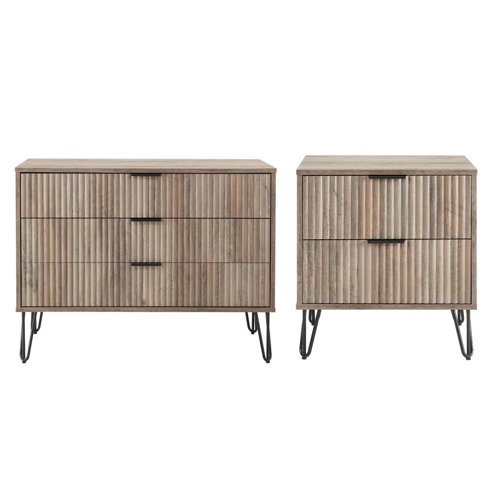 Manhattan Comfort - 2-Piece DUMBO Nightstand and Dresser with 5 Drawers in GreyRustic Grey - 2-DB02-GY veiw 1