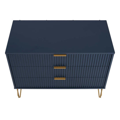 Manhattan Comfort - 2-Piece DUMBO Nightstand and Dresser with 5 Drawers in Midnight Blue - 2-DB02-MB veiw 3