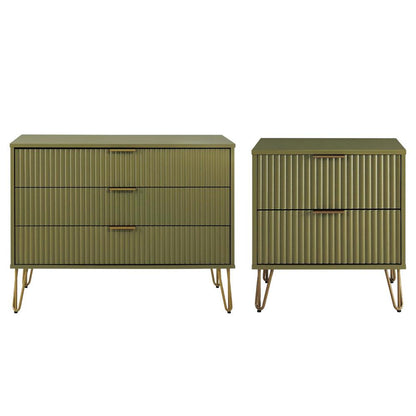 Manhattan Comfort - 2-Piece DUMBO Nightstand and Dresser with 5 Drawers in Olive Green - 2-DB02-OG veiw 1