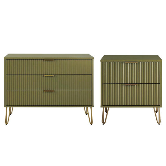 Manhattan Comfort - 2-Piece DUMBO Nightstand and Dresser with 5 Drawers in Olive Green - 2-DB02-OG veiw 1