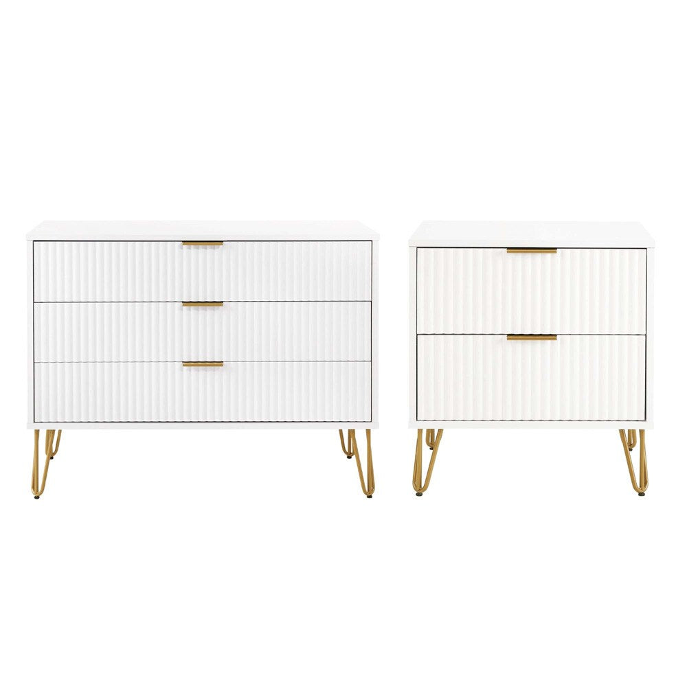 Manhattan Comfort - 2-Piece DUMBO Nightstand and Dresser with 5 Drawers in White - 2-DB02-WH veiw 1