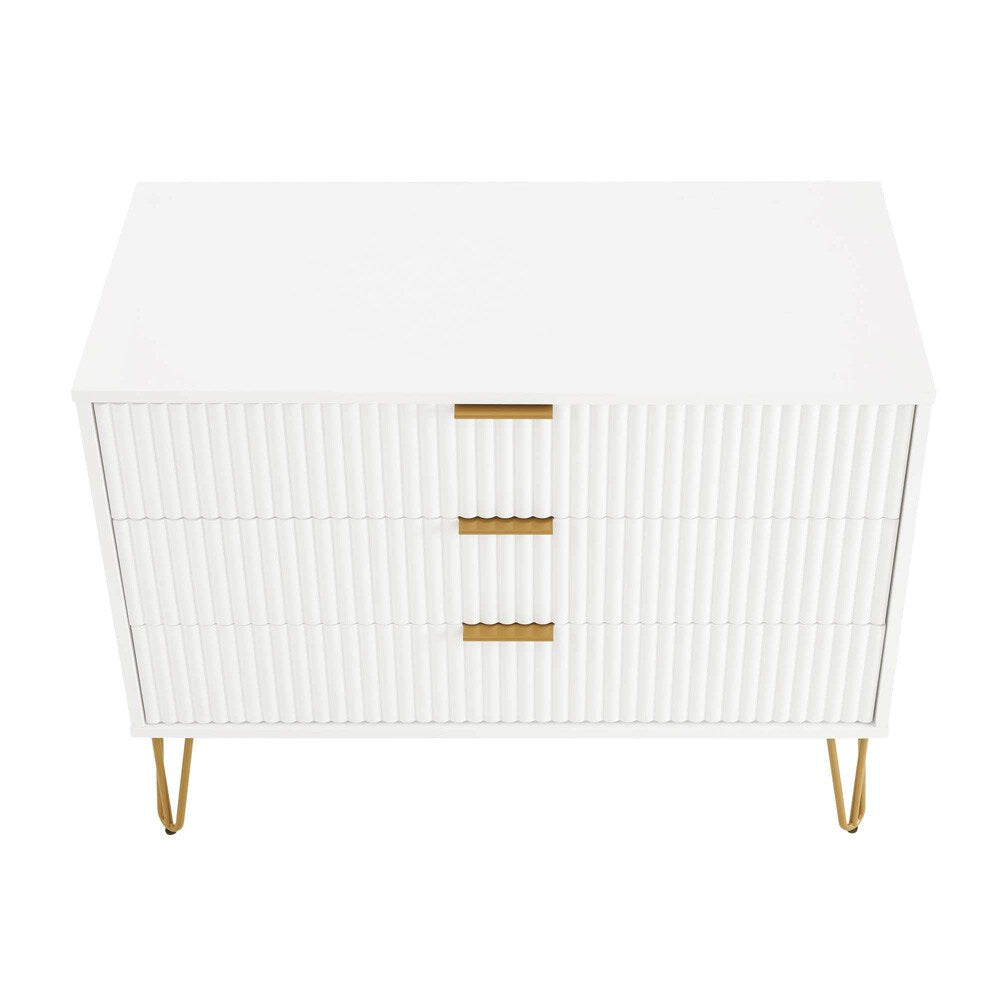 Manhattan Comfort - 2-Piece DUMBO Nightstand and Dresser with 5 Drawers in White - 2-DB02-WH veiw 3