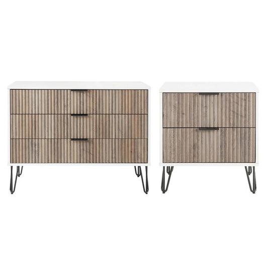 Manhattan Comfort - 2-Piece DUMBO Nightstand and Dresser with 5 Drawers in White and GreyWhite and Rustic Grey - 2-DB02-WG veiw 1
