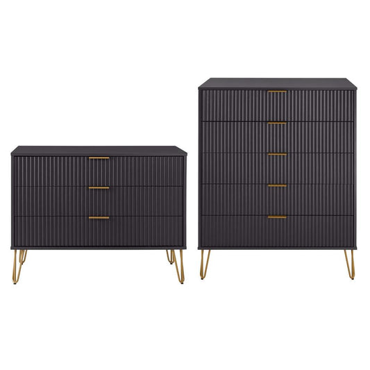 Manhattan Comfort - 2-Piece DUMBO Dresser and 5-Drawer Tall Dresser in Black - 2-DB05-BK veiw 1