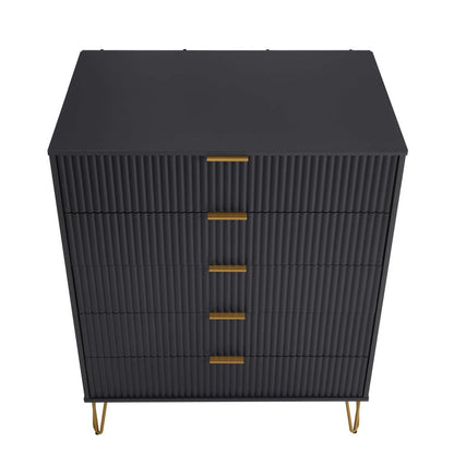 Manhattan Comfort - 2-Piece DUMBO Dresser and 5-Drawer Tall Dresser in Black - 2-DB05-BK veiw 7