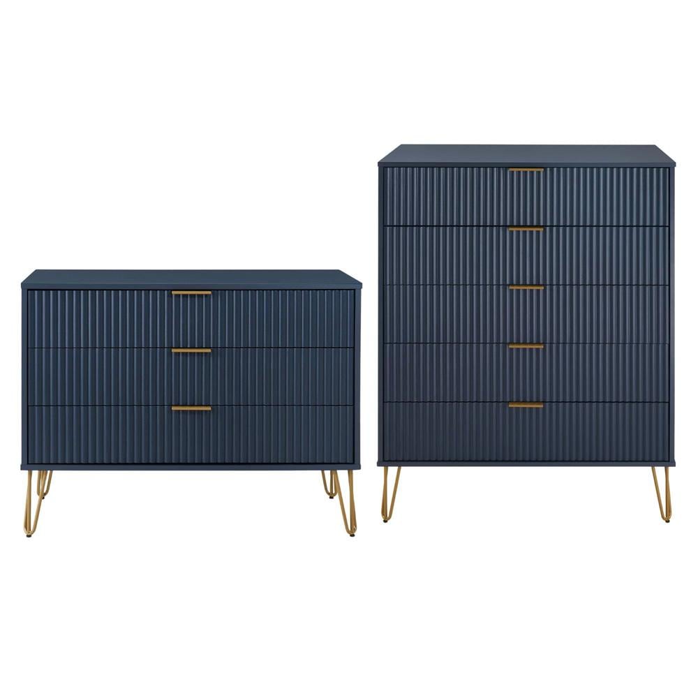 Manhattan Comfort - 2-Piece DUMBO Dresser and 5-Drawer Tall Dresser in Midnight Blue - 2-DB05-MB veiw 1