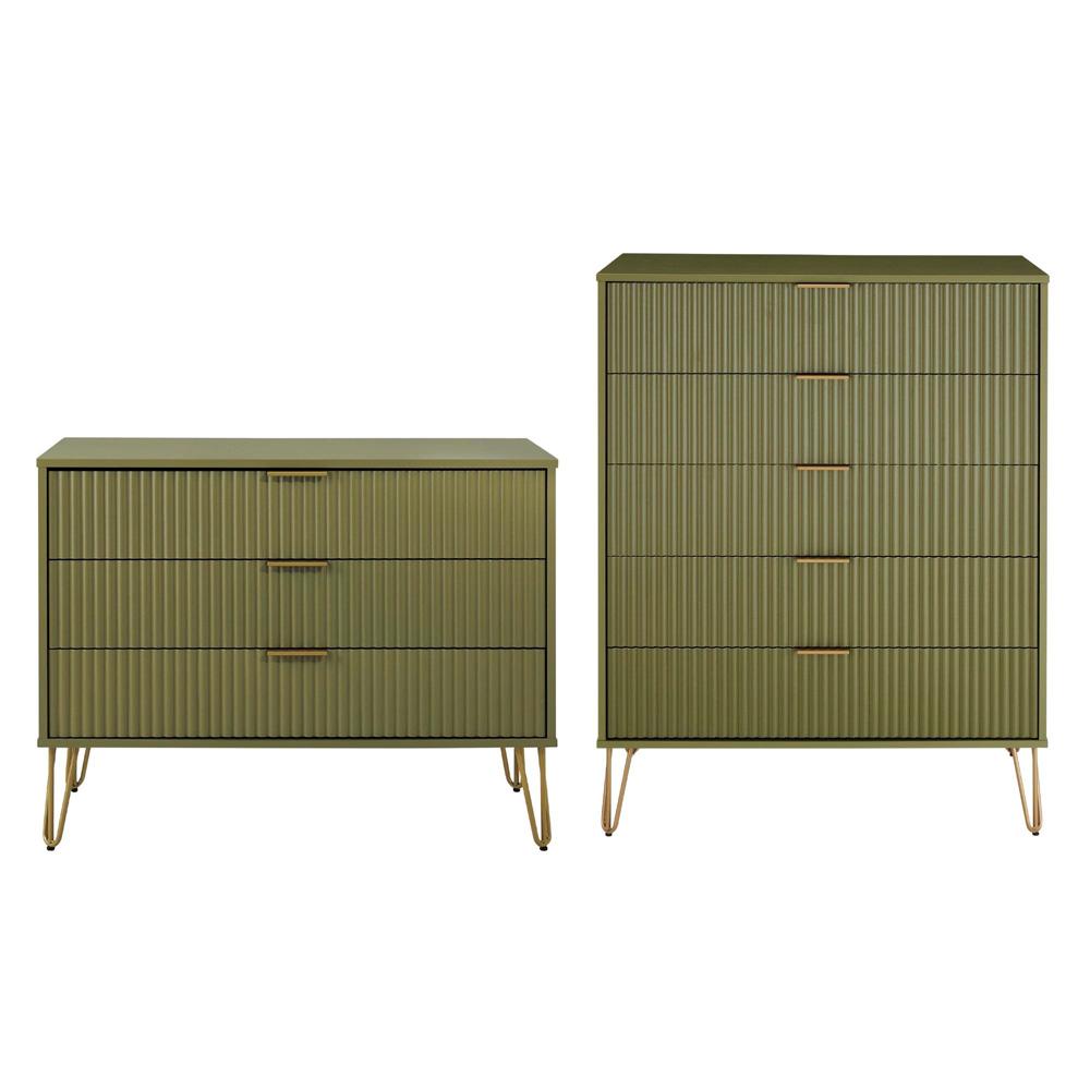 Manhattan Comfort - 2-Piece DUMBO Dresser and 5-Drawer Tall Dresser in Olive Green - 2-DB05-OG veiw 1