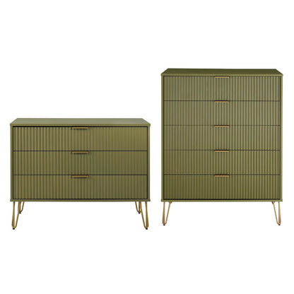Manhattan Comfort - 2-Piece DUMBO Dresser and 5-Drawer Tall Dresser in Olive Green - 2-DB05-OG veiw 1