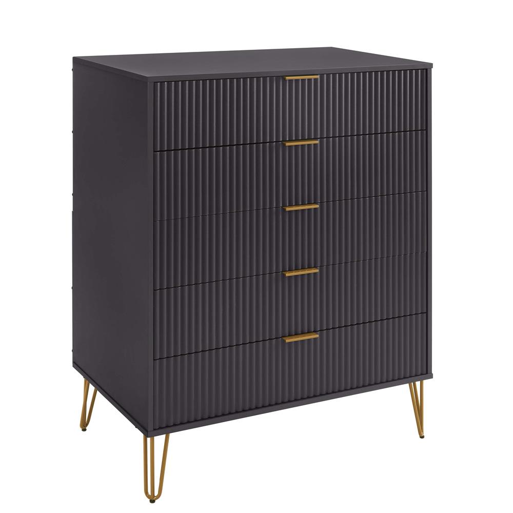 Manhattan Comfort - 3-Piece DUMBO Nightstand, Dresser, and 5-Drawer Tall Dresser in Black - 3-DB09-BK veiw 2