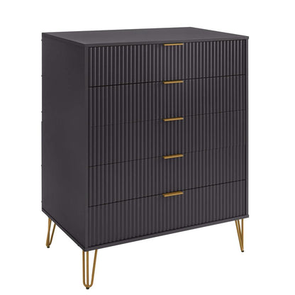 Manhattan Comfort - 3-Piece DUMBO Nightstand, Dresser, and 5-Drawer Tall Dresser in Black - 3-DB09-BK veiw 2