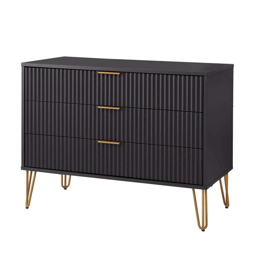 Manhattan Comfort - 3-Piece DUMBO Nightstand, Dresser, and 5-Drawer Tall Dresser in Black - 3-DB09-BK veiw 4