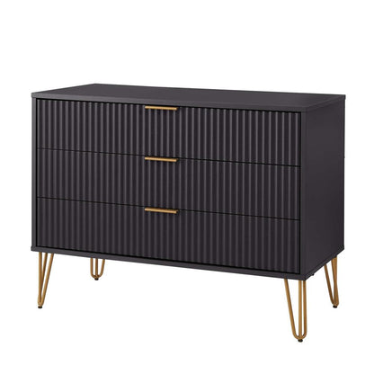 Manhattan Comfort - 3-Piece DUMBO Nightstand, Dresser, and 5-Drawer Tall Dresser in Black - 3-DB09-BK veiw 4