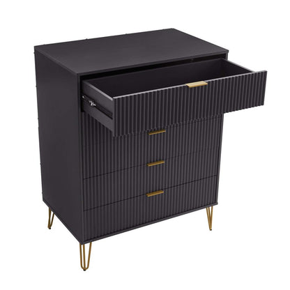 Manhattan Comfort - 3-Piece DUMBO Nightstand, Dresser, and 5-Drawer Tall Dresser in Black - 3-DB09-BK veiw 5