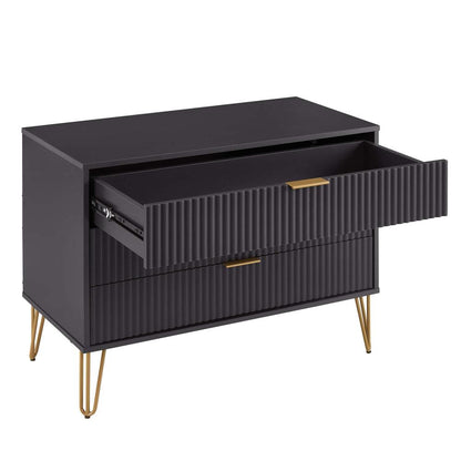 Manhattan Comfort - 3-Piece DUMBO Nightstand, Dresser, and 5-Drawer Tall Dresser in Black - 3-DB09-BK veiw 6