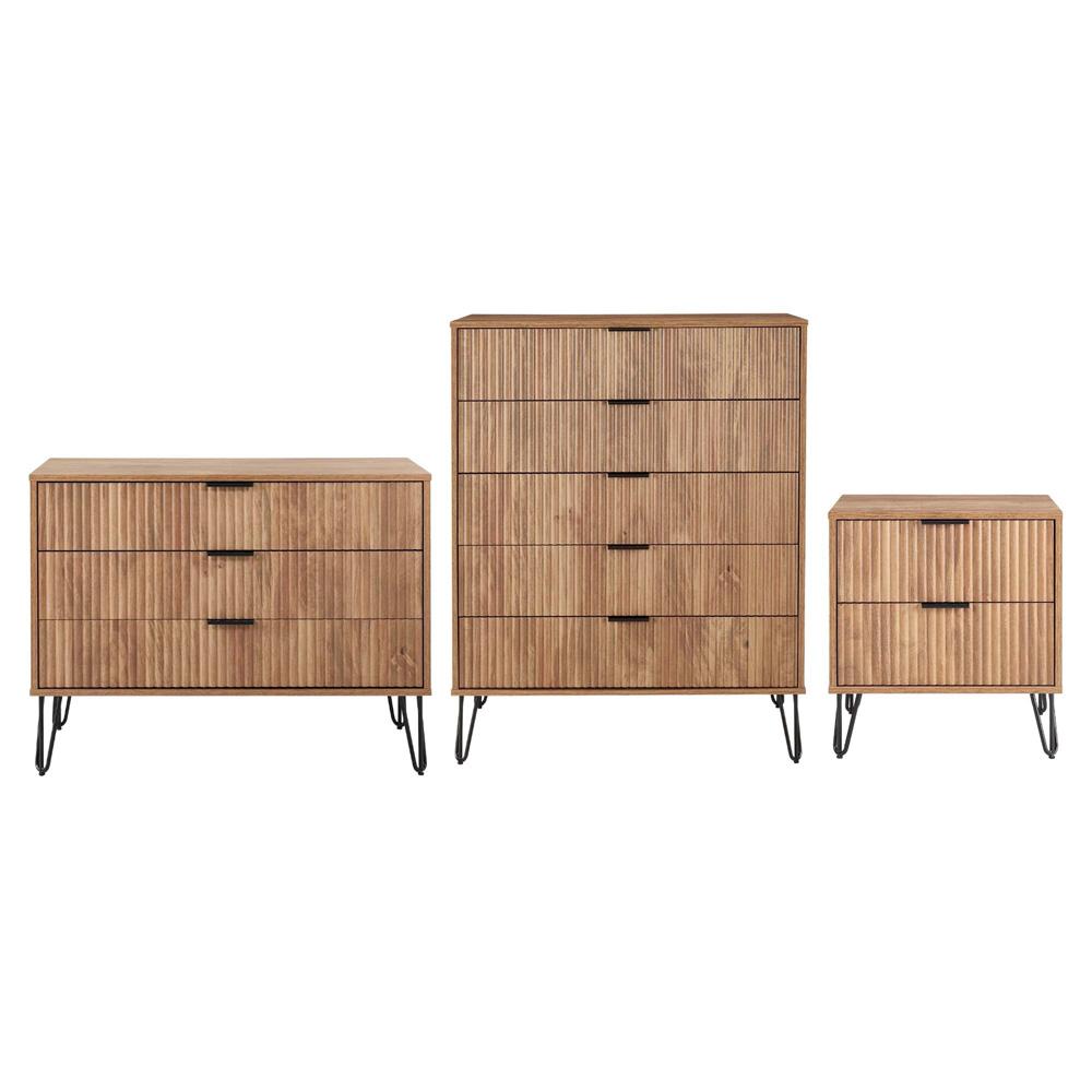 Manhattan Comfort - 3-Piece DUMBO Nightstand, Dresser, and 5-Drawer Tall Dresser in Golden Brown - 3-DB09-GB veiw 1