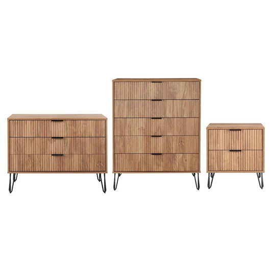 Manhattan Comfort - 3-Piece DUMBO Nightstand, Dresser, and 5-Drawer Tall Dresser in Golden Brown - 3-DB09-GB veiw 1