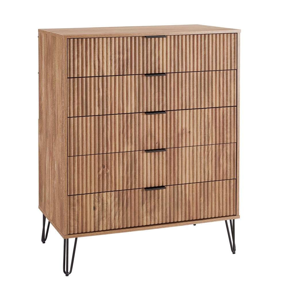Manhattan Comfort - 3-Piece DUMBO Nightstand, Dresser, and 5-Drawer Tall Dresser in Golden Brown - 3-DB09-GB veiw 2